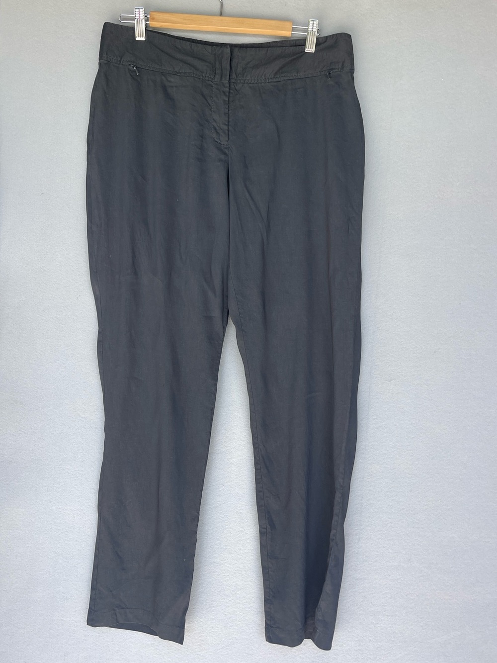 Eileen Fisher Linen Blend Zippered Pockets Tapered Trousers Charcoal Medium